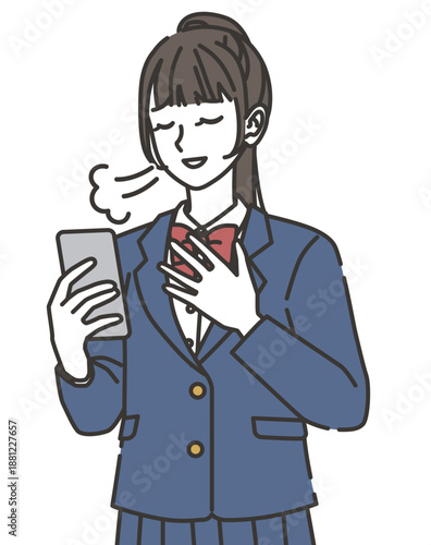 スマホを見て安心する女子高校生