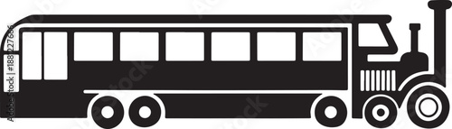 Vintage train silhouette with passenger carriages and steam engine locomotive design