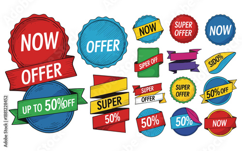 Colorful sale stickers and banners with discounts