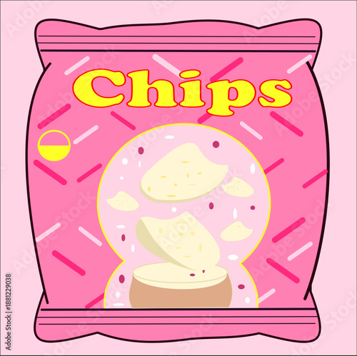 Pink Potato Chips Snack Bag Illustration - Sweet or Spicy Flavor