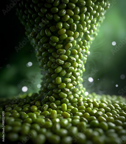 Green Mung Beans Flowing in Vortex – Fresh Organic Legumes Macro Shot
