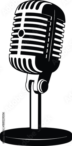 Vintage Studio Microphone Icon, Retro Silver Screen Microphone Illustration, vector, illustration, silhouette