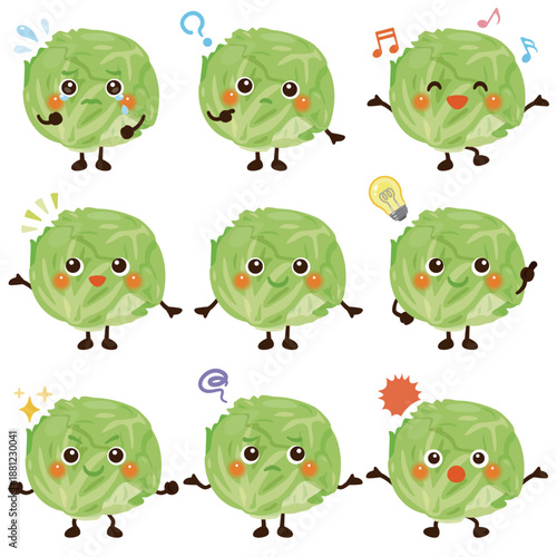 レタスのキャラクター　表情セット／Cute Lettuce Character Illustration – Expression Set
