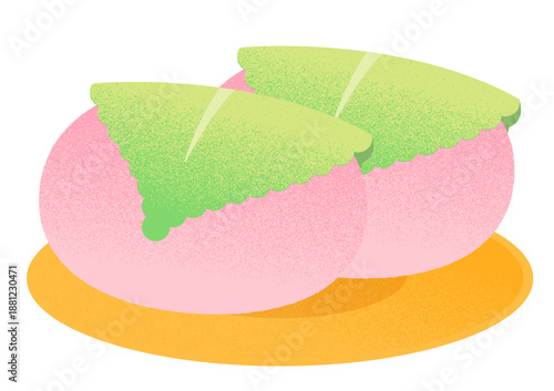皿に乗った桜餅のレトロなイラスト