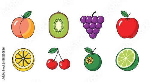 Illustration of various fruits in bright colors for healthy eating designs