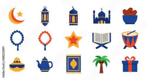 Islamic symbols set moon star mosque lanterns beads dates gift box