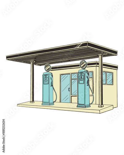 Retro Gas Station Vintage Illustration