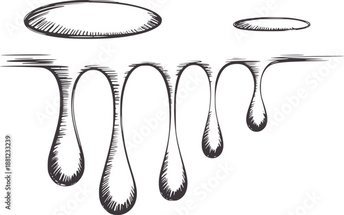 Hand drawn of liquid drops falling from an oval shape handdrawn