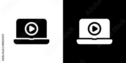 パソコンと再生マーク・動画再生のアイコン（ベクター）