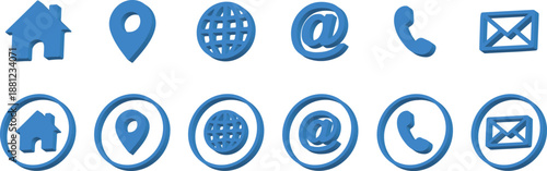 Blue 3D Contact and Navigation Icons Set
