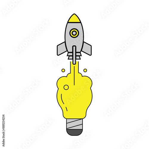 Rocket Launching from a Light Bulb Symbolizing Innovation and New Ideas