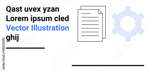 Business operations, workflow efficiency, team collaboration, file sharing, automation, data support. Gear and document on white background. Workflow efficiency and business operations concept