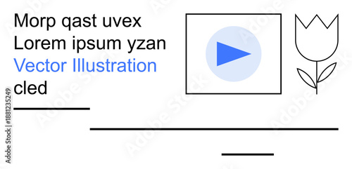 Media interface, design concepts, minimalism, digital creativity, modern branding, artistic layout. Play button icon, tulip sketch with placeholder text. Media interface and design concept
