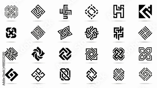 Collection of abstract geometric logos and symbols.