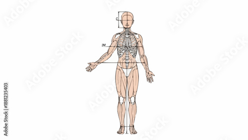 Anatomical illustration of the human nervous system and musculature.