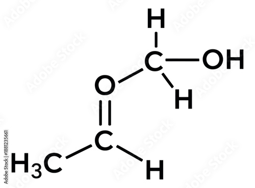 Line art illustration of ethyl acetate chemical structure depicting molecular bonds for chemistry education