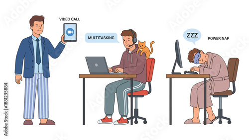 Remote Work From Home: Video Call, Multitasking, Power Nap