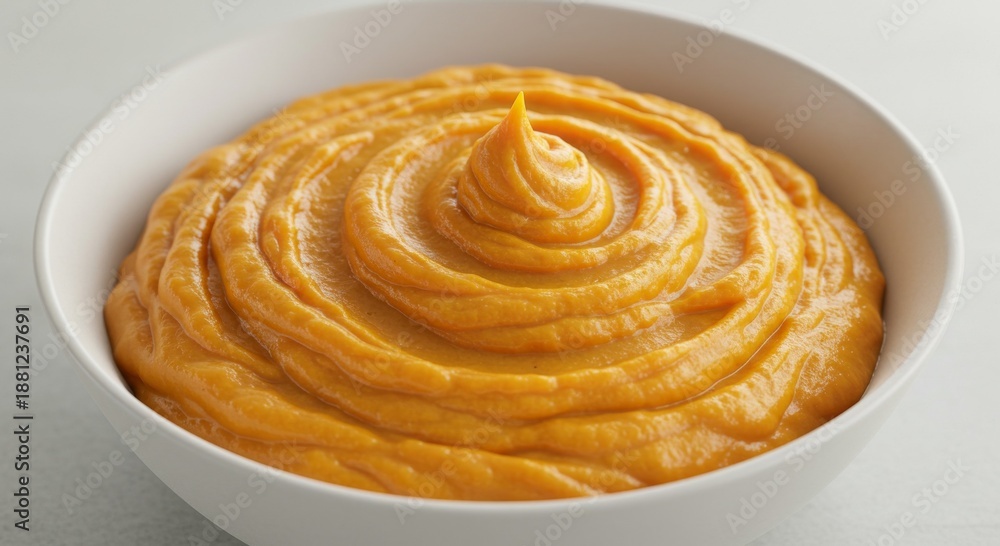 Fototapeta premium Creamy Mashed Sweet Potato in White Bowl