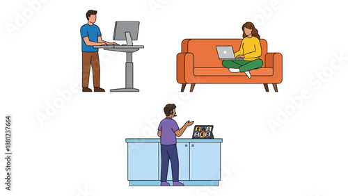 Remote Work Illustrations: Diverse Home Office Setups