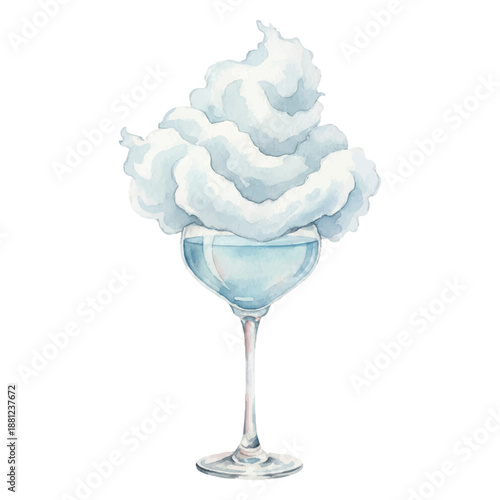 Cloud Nine Cotton Candy Cocktail Watercolor Vector Illustration Isolated on White Background
