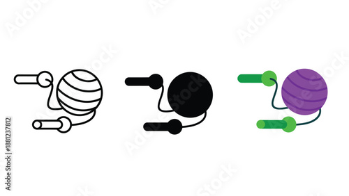 A colorful illustration of three different yo-yo designs on a white background