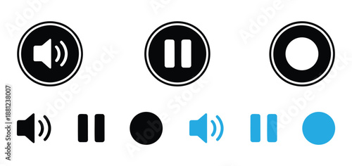 Media Player Icon Set - Vector Play, Pause, and Fast Forward Button Collection for Web and App UI,Set of Media player icons. Collection of multimedia symbols and audio, music speaker volume, interface