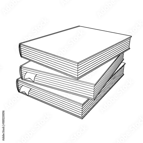 Outline for Coloring of Hardcover Book with Bookmark on White Background. Vector Illustration.