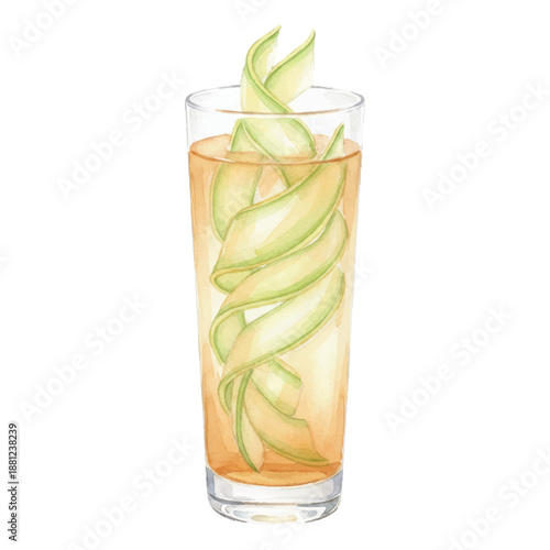 Compressed Melon Collins Cocktail Watercolor Vector Illustration Isolated on White Background
