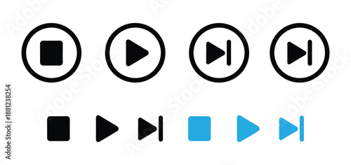 Media Player Icon Set - Vector Play, Pause, and Fast Forward Button Collection for Web and App UI,Set of Media player icons. Collection of multimedia symbols and audio, music speaker volume, interface