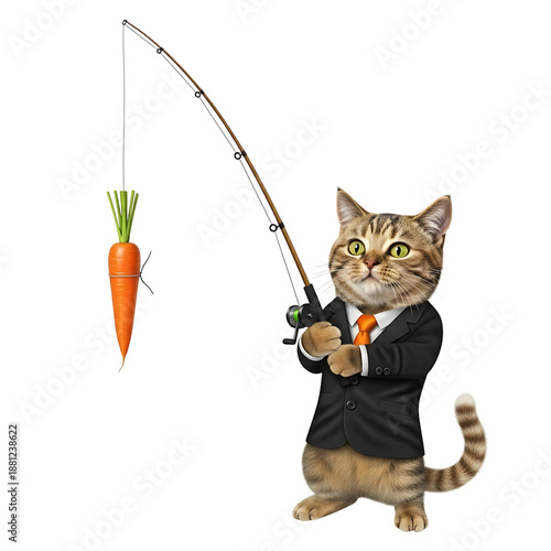 Business cat fishing with carrot