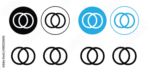 Overlapping circles icon set representing Venn diagram intersection and merger symbols for business info graphics,Venn diagram three overlapping circles chart line icon set,