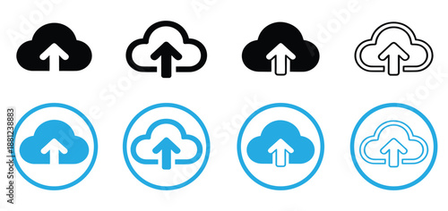 Cloud upload icon set with upward arrows representing data storage and backup symbols,Cloud Upload and Download Icons. Cloud Computing Transfer Symbols. Internet data backup symbols. 