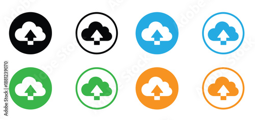 Cloud upload icon set with upward arrows representing data storage and backup symbols,Cloud Upload and Download Icons. Cloud Computing Transfer Symbols. Internet data backup symbols. 