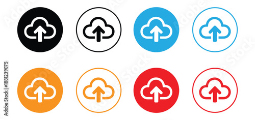Cloud upload icon set with upward arrows representing data storage and backup symbols,Cloud Upload and Download Icons. Cloud Computing Transfer Symbols. Internet data backup symbols. 