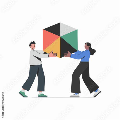 Man and Woman Holding Geometric Shape Together.