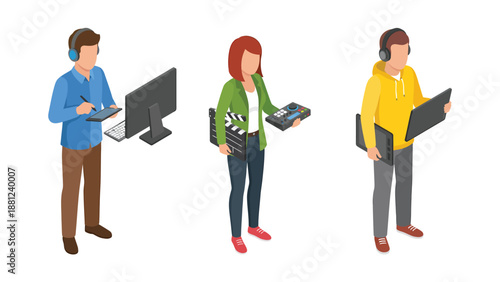 Isometric Vector Illustration of Video Production Crew