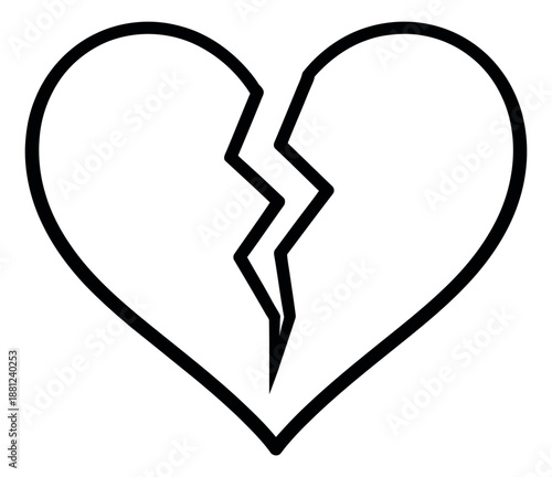 Line art illustration of a broken heart depicting emotional pain for love and relationship themes