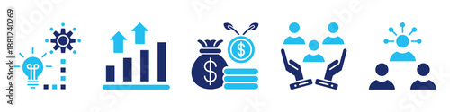 business growth icon set. for customer impact. icon set contain opportunities, growth, money growth, customer, influence. simple vector glyph duotone illustration.