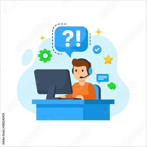Online Customer Service Support Operator Helping with Questions empty state ui flat design vector illustration