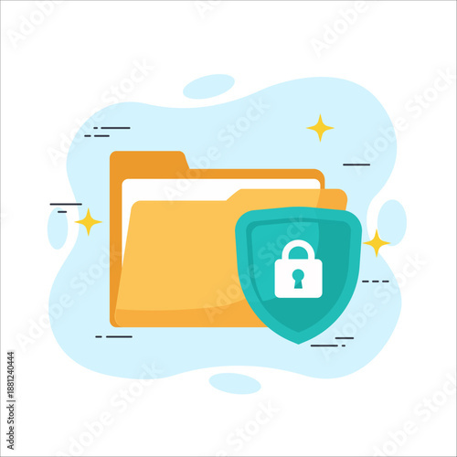 Secure Data Protection Concept flat design vector illustration featuring a file folder and shield icon empty state ui graphic.