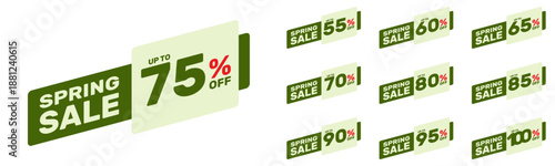 spring sale up to 55 60 65 70 75 80 85 90 95 100 percent off, vector advertising banner or season discount collection, retail store super offer, online marketplace best price deal