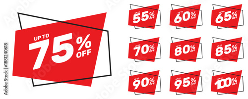 up to 55 60 65 70 75 80 85 90 95 100 percent off, vector advertising banner or season discount collection