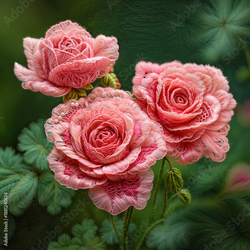 Delicate Pink Peony Whisper in 3D Thread Art