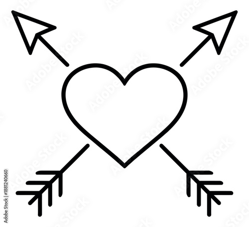 Line art illustration of a heart with arrows depicting a love symbol for Valentine's Day