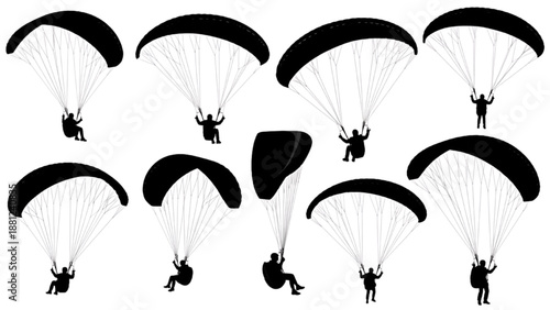 Dynamic silhouettes of paragliders soaring through the sky, embodying freedom and exhilarating aerial adventure