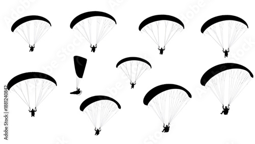 Vector Silhouettes of Paragliders Soaring Through the Sky, Embodying Freedom and Adventure Sports