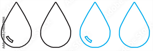 Water drop icon set in outline and solid styles, clean minimal shapes for fluid, rain, weather, and liquid UI design