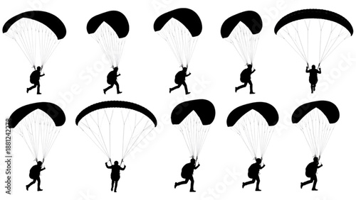 Dynamic Silhouette Collection Showcasing Paragliders in Flight, Embodying the Exhilarating Spirit of Freedom and Extreme Aerial Adventure