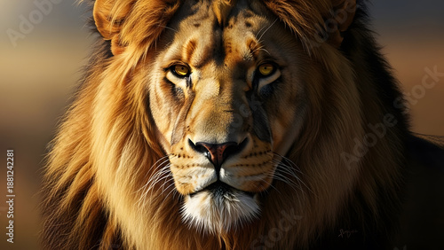 The king of the jungle posing in the savanna during golden hour