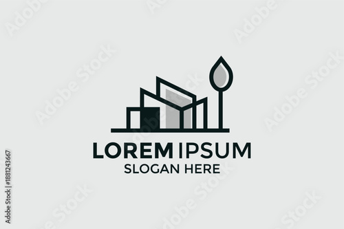 Modern Architecture Logo with Abstract House Silhouette Tree Element and Professional Branding Design